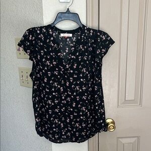 Black Blouse with Pink Floral Pattern